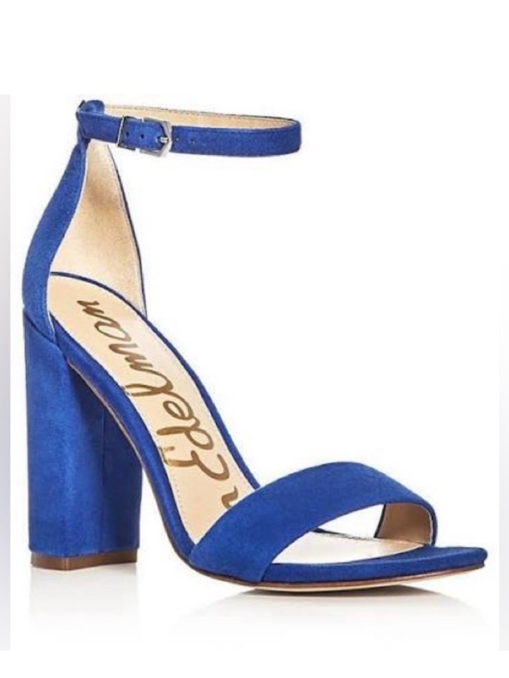 Blue Ankle-Strap Block Heel Sandals - Blue